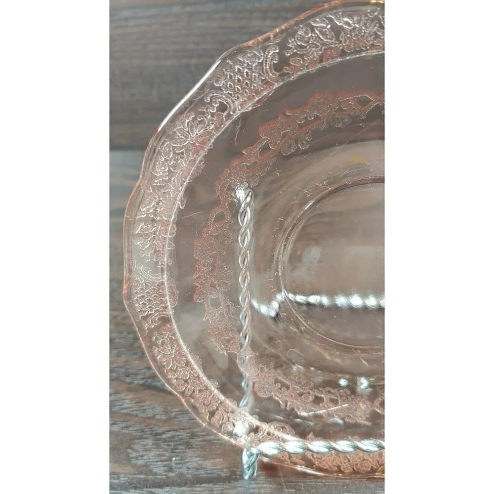 Vintage Federal Depression Glass Pink Abstract Round Shaped Underplate For Bowl